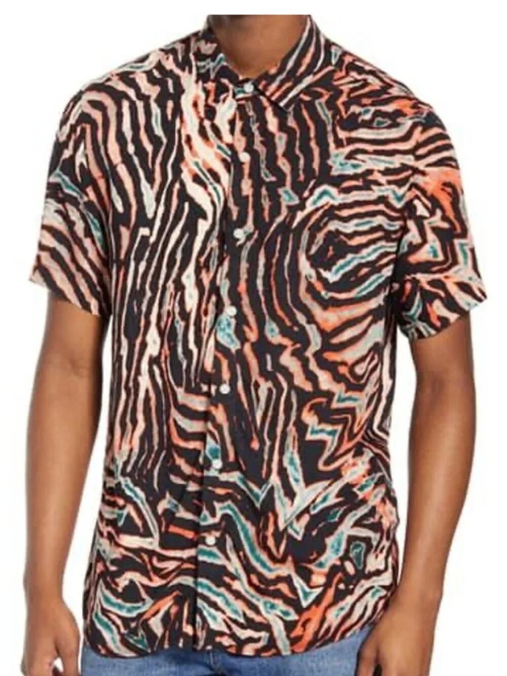 Topman Slim Fit Tiger Animal Print Shirt Sleeve Button Up Shirt, Mens Small